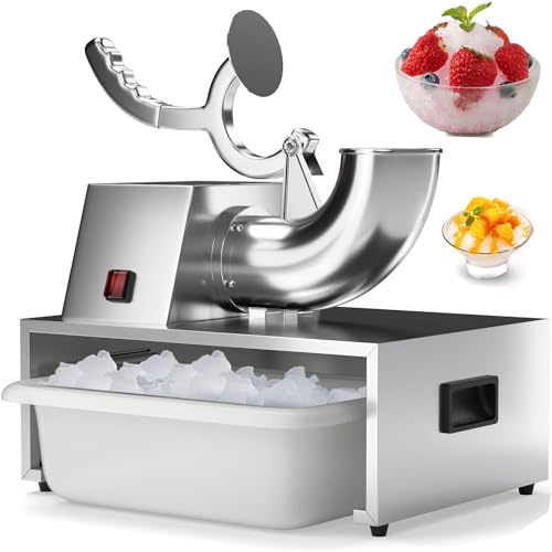 Tzechkii 110V Commercial Snow Cone Machine, ETL Approved 250W Electric Shaved ice Machine, Stainless w/Dual Blades shaved ice maker, Snow Machine with Acrylic Storage Box for Home, Restaurants Bars.