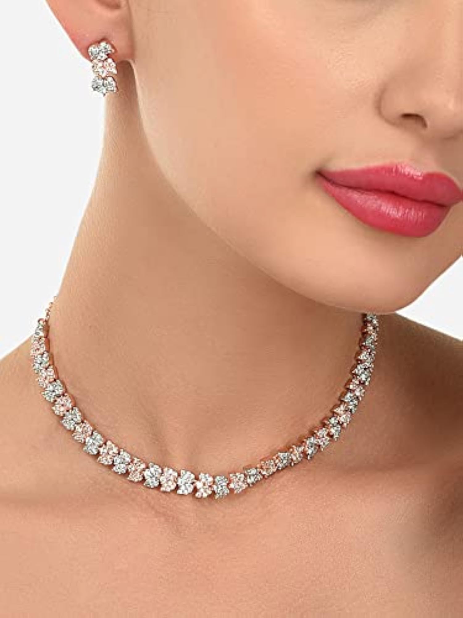 Two Tone CZ Bling Necklace & Earring Set-ZPFK15226
