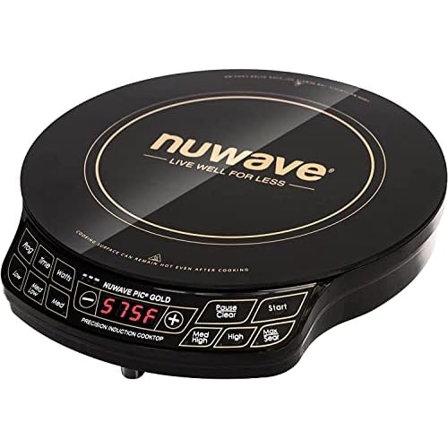 Nuwave Gold Precision Induction Cooktop, Portable, Powerful with Large 8” Heating Coil,100°F to 575°F, 3 Wattage Settings, 12” Heat-Resistant Cooking Surface