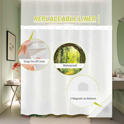 Tree Forest Hookless Shower Curtain with Snap in Liner, 71x74 in, 2 in 1 by QGHOT - Used condition - Image 4