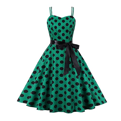 Vestido Vintage 50 Pin Up Mujer Vestidos Retro Rockabilly Swing Cóctel Elegante Y Elegante Vestido Con Tirantes Lunares Sin Mangas Boda Fiesta Vestidos Corte A Line Cinturón Ceremonia, verde, XXL