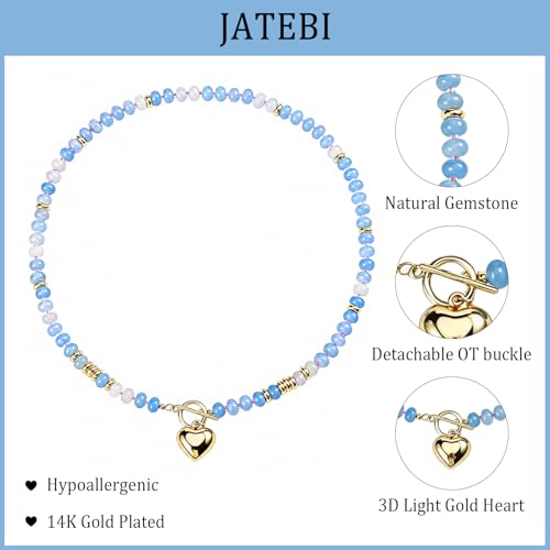 JATEBI Chunky Heart Necklace Handmade, Natural Stone Beaded Necklace — view 2