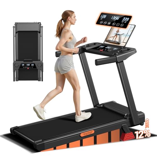12% Incline Treadmill with Handle, 3-in-1 Portable Treadmills for...