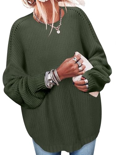 Sweaters for Women Oversized Sweater Dress Long Sleeve Tops Shirts Trendy Casual Loose Tunic Crewneck Sweatshirt Christmas Outfits Fall Fashion Winter Clothes Plus Size Womens Clothing 2025 Green M