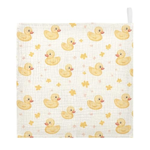 Image of vvfelixl Cute Yellow Rubber Ducks Baby Burp Cloths Baby Muslin Washcloths for Boys Girls Cotton Babys Face Towel for Newborn Infants Soft and Absorbent 11.8 X 11.8 in, 5 Pack