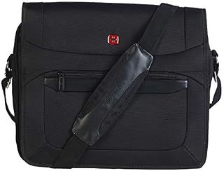 Wenger W73012292 Business Messenger Bag with Shoulder Strap, Padded Laptop Tablet Computer Pocket, Suitcase Handle Slot, Great for Transporting From Home to Office, Extra Pockets, 16 inches, Black