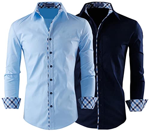 Image of Zombom Combo of Men's Solid Regular Fit Cotton Blend Full Sleeve Casual Shirts (Pack of 2)