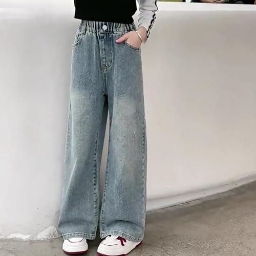 Girls Baggy Jeans Wide Leg Solid Wash Denim Pants Straight Leg Streetwear Casual Trousers with Pocket3