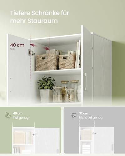 VASAGLE Mehrzweckschrank, mit 4 Türen, 5 Ablagen, Büroschrank, Aufbewahrungsschrank, Kleiderschrank, mit Griffen, Holzspanplatte, 60 x 40 x 180 cm, schneeweiß OFC091WE01