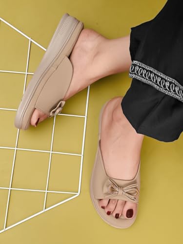 Image of XE Looks Bow Embellished Design | Quilted Cushioned Footbed | Stylish & Trendy Slip On Platform Slippers For Girl & Women