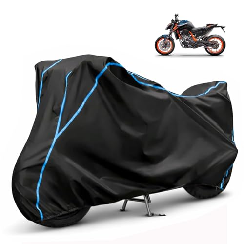 Image of Compatible with KTM 890 Duke R Waterproof Two Wheeler Bike Body Cover Water Resistant, Heavy Duty, UV Rays, Dust & Scratch Protection for All-Modal & Variants (Black,Sky Blue Piping)