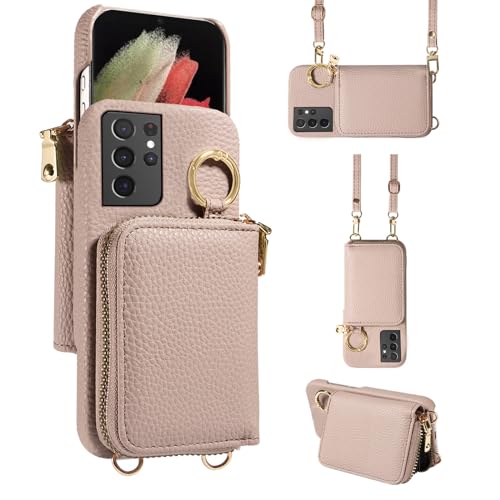 Étui portefeuille Samsung S21 Ultra avec bandoulière et porte-cartes en cuir