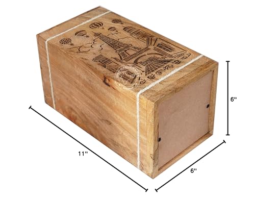 Image of Handcrafted Floral Engraved Wooden Urns for Human Ashes Adult Large - Cremation Urn for Ashes - Burial Urn for Columbarium - Funeral Urn Box (Eiffel Tower, 250 LB - Hardwood)