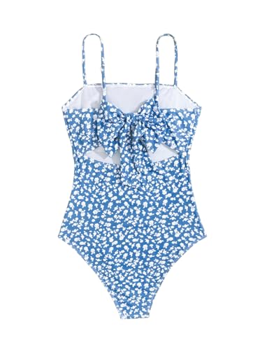 Floerns Women's One Piece Swimsuits Floral Cut Out Tie Back Cute Monokini Swimwear