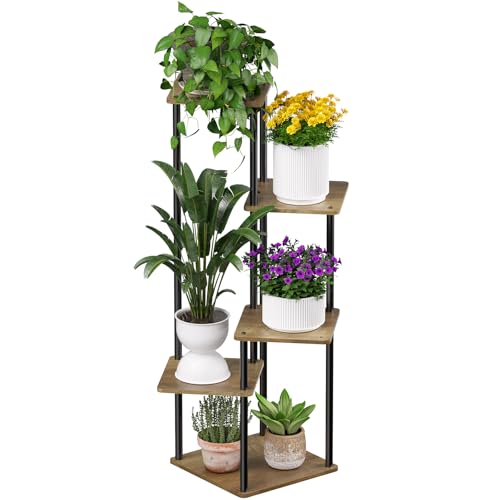 THYGIFTREE 5 Tier Plant Stand Indoor Outdoor, 93cm Tall Metal Plant Shelf for Multiple Plants, Corner Flower Pot Holder Rack for Garden, Balcony, Living Room, Patio (Brown)