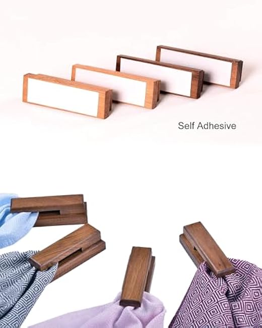 Wood Towel Hooks -Set of 2 Self Adhesive Vintage Towel Holder Wooden Wall Mounted Towel Racks for Bathroom and Kitchen Home Decor- Quick Drying, Firmly Holds Towel(Walnut)