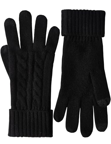VIKIDEER Touchscreen 100% Pure Cashmere Gloves Women Ladies Soft Knit and Long Ribbed Cuffs Black
