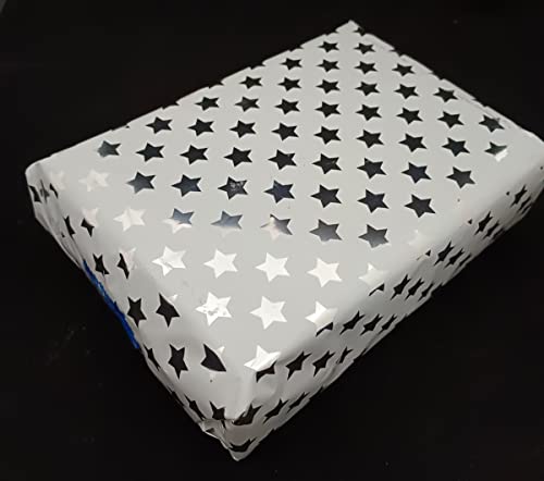 Image of 3A Featuretail 20 In x 25 In Star Print Cellophane Sheets For Gift Wrap, Christmas Gift Wrappin, Baskets Hamper Packing, Flowers Wrapping (Pack of 25) (Silver)