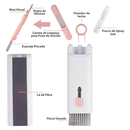 Kit Multifuncional de Limpeza Portátil 7 em 1 Com Cores Sortidas para Teclado Fone de Ouvido Computa