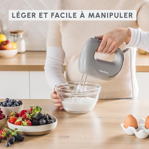 Moulinex Easy Max, Batteur, Mélange parfait, Compact, Bouton réglable avec 5vitesses, 2 jeux de fouets, Poivre, HM262BF0