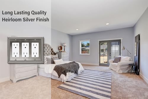 Image of Henne Bery Sunken Pearls Heavy Duty Decorative Wall Plate Switch Plate Outlet Cover (Triple Decorator, Heirloom Silver)