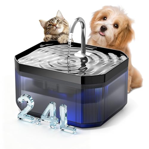 Katzen Trinkbrunnen 2,4L, Ultra Leise Haustier Wasserbrunnen mit 5-Stufen-Filter, LED-Anzeige, Wasserhahn-Design für Katzen und Hunde, Schwarz Katzen Trinkbrunnen 2,4L, Ultra Leise Haustier Wasserbrunnen mit 5-Stufen-Filter, LED-Anzeige, Wasserhahn-Design für Katzen und Hunde, Schwarz