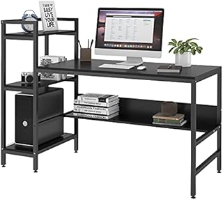 Dripex Computer Desk with 4 Tier Storage Shelves - 41.7'' Student Study Table with Bookshelf Modern Wood Desk with Steel Frame Home Office Workstation (Black)