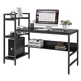 Dripex Bureau Informatique avec Etagères de Rangement, Bureau d'Ordinateur en Bois pour Chambre Salon et Maison 136 x 60 x 111 cm - Noir