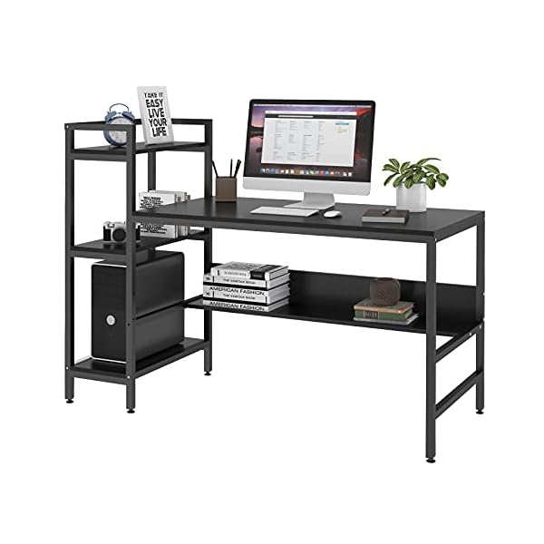 Dripex Computer Desk with 4 Tier Storage Shelves - 41.7'' Student Study Table with Bookshelf Modern Wood Desk with Steel Frame for Small Spaces Home Office Workstation