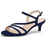 IDIFU Women's Dressy Strappy 2 Inch Low Kitten Heel Open Toe Sandals Dress Shoes for Woman Lady in Bridal Dance Evening(Blue Suede, 7)