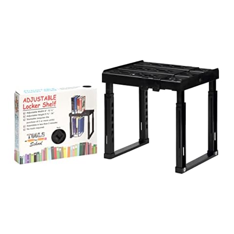 Tools for School Adjustable Locker Shelf - Strong ABS Plastic - Width Adjusts from 8"-12.5" & Height Adjusts from 9 3/4"-14" - Patented Design - Beware of Cheap IMITATIONS - (Black) Cover