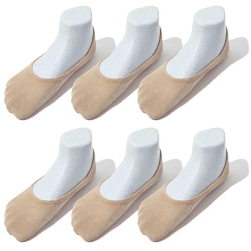 Image of SHEEC No Show Active Socks for Women - Low Cut Liner for Sneakers and Boat Shoes - Non-Slip Invisible with Snug Fit - Thin, Breathable, Durable Design Beige - Medium 6 Pairs N.V