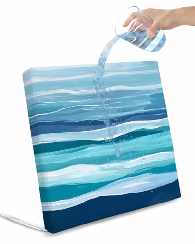 2 Pack Ocean Beach Waterproof Cushion Covers with Ties, Outdoor Patio Chaise Lounge Chair Seat Cushion Slip Covers Replacement(Only Cover) Modern Blue Coastal Wave Oil Painting Art 20