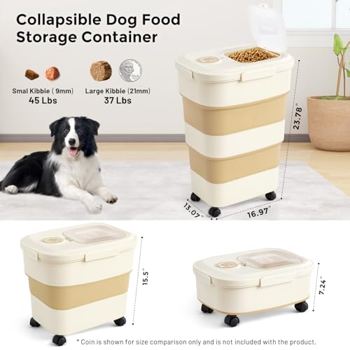 ZOMISIA 40-50lbs Collapsible Dog Food Storage Container with Wheels, Khaki