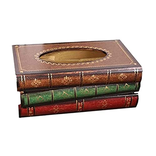DC CLOUD Taschentuchbox Kosmetiktücherbox Aus Holz Tissue Box Buch Taschentuchspender Für Handelsübliche Dauerhaft Retro Taschentuchbox Für Wohnzimmer Arbeitszimmer Esszimmer a Cover