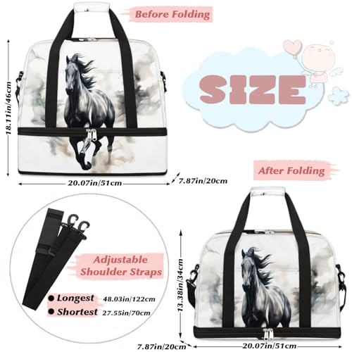Travel Duffel Bags Animal Horse Foldable Weekender Bags for Women with Shoes Compartment Waterproof & Tear Resistant Carry on Overnight Luggage Duffel Bag Shoulder Sports Tote Bag2