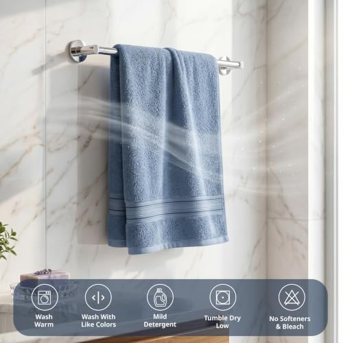 Image of LANE LINEN 575 GSM 100% Cotton Large Size Bath Towel - Dusk Blue | Zero-Twist Weave, Extra-Large 75x150cm, Quick Dry & Absorbent, Suits Bath, Gym & Travel