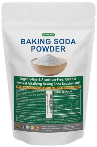 BioWisdom Nutraceuticals Baking Soda Powder for Organic Use, Grade 1 Aluminum Free Baking Soda, Natural No Chemicals, Pure Powder for Cooking, Stomach Acid, Kidney Baking Soda Supplement, 1lb