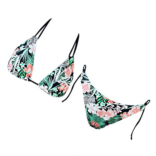 Conjunto de biquíni KesYOO com estampa de folhas e frente única para meninas, Verde, M