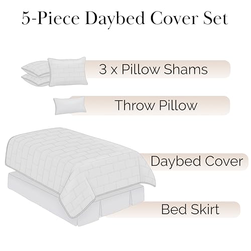 Image of Southshore Fine Living, Inc. Twin Daybed Comforter Set, 6-Piece Twin Bedding Set with Daybed Cover, 3 Pillow Shams, Bed Skirt, Throw Pillow - Day Bed Quilt Set, Brickyard Black