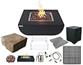 AMS Fireplace Modeno Aurora Black Liquid Propane Gas Fire Pit Table for Outside Patio Bundle with Tank Cver, Wind Guard, and SS Burner Lid | Free Rubber Mat, Ice Bucket & Counter-top Lantern