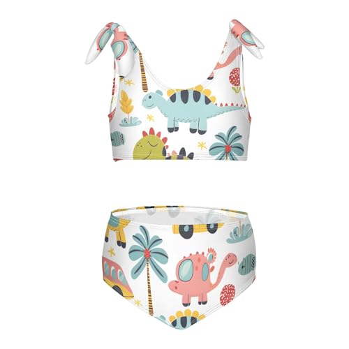 Girls' Bikini Set, Cute Dino Cars Trees Kids Swimsuit 2 Pcs Beach Bathing Suit