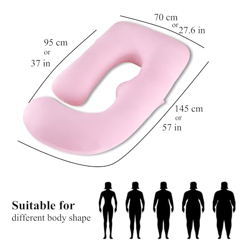 Image of ALLOPERA Pregnancy Pillow, Full Body 57 Inch Maternity Pillow with Removable Washable Cover - Sleep Support for Legs, Back, Neck, Shoulder, HIPS, Belly for Pregnent Women, Pink Milk Fiber Cover