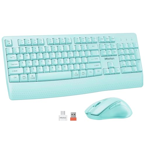 MEETION Wireless Keyboard and Mouse Full-Sized Cordless Keyboard with Wrist Rest 3 DPI Adjustable Mouse 2.4GHz USB-A Receiver Computer Keyboard for PC/Computer/Laptop/Windows/Mac Blue
