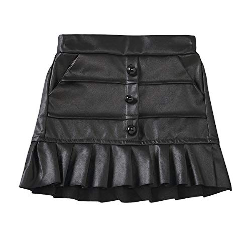 YOUNGER TREE Baby Girl's Leather Skirt Pleated Mini Skort with Pocket Black Pink (Black, 3-4 T)