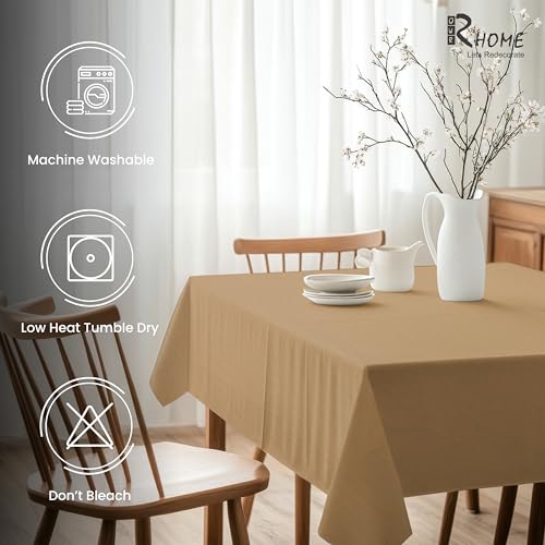 Image of R home 100% Cotton Solid Table Cover | 200 GSM Thick Fabric, Anti-Skid | Machine Washable & Reusable | Ideal for Dining Table & Centre Table, Easy Maintenance (Latte, 56 x 56 Inch)