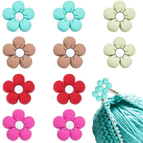 Image of 10 Pack Flower-Shaped Knitting Needle Point Protectors, Needle Stoppers, Multicolor, Knitting Accessories