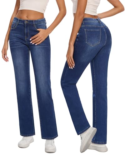 Women Fleece Lined Jeans Women's High Waisted Straight Leg Jeans Winter Fleece Lined Jean Pants3