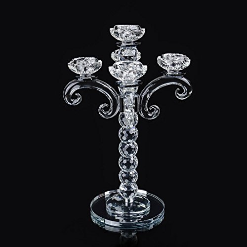 QF 5 Arm Crystal Candelabra Candle Holder,Crystal Candelabra Centerpieces, 15.4in
