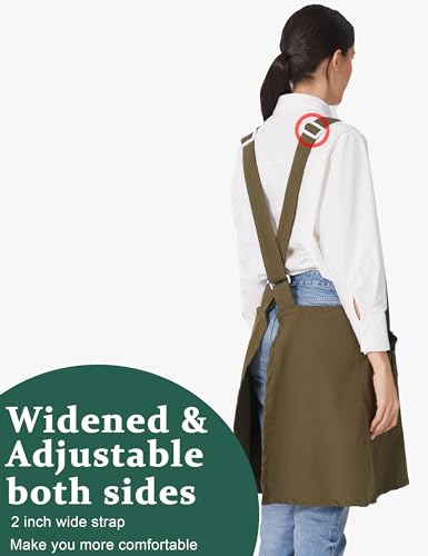 Image of Cozy Adjustable Cross Back Aprons for Women with Pockets Cotton Linen Cooking Kitchen Baking